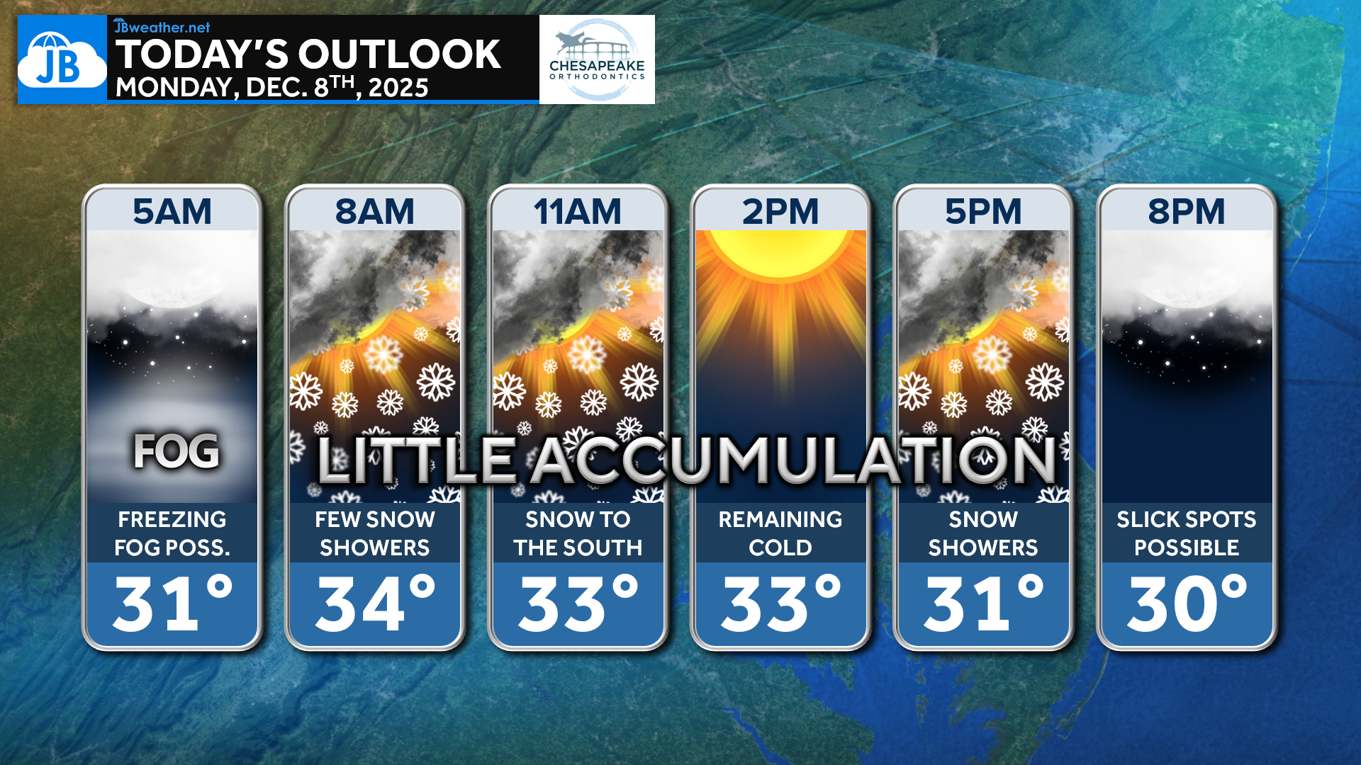 Monday’s Forecast: Southern Maryland Stays on the Edge of Today’s Snowfall