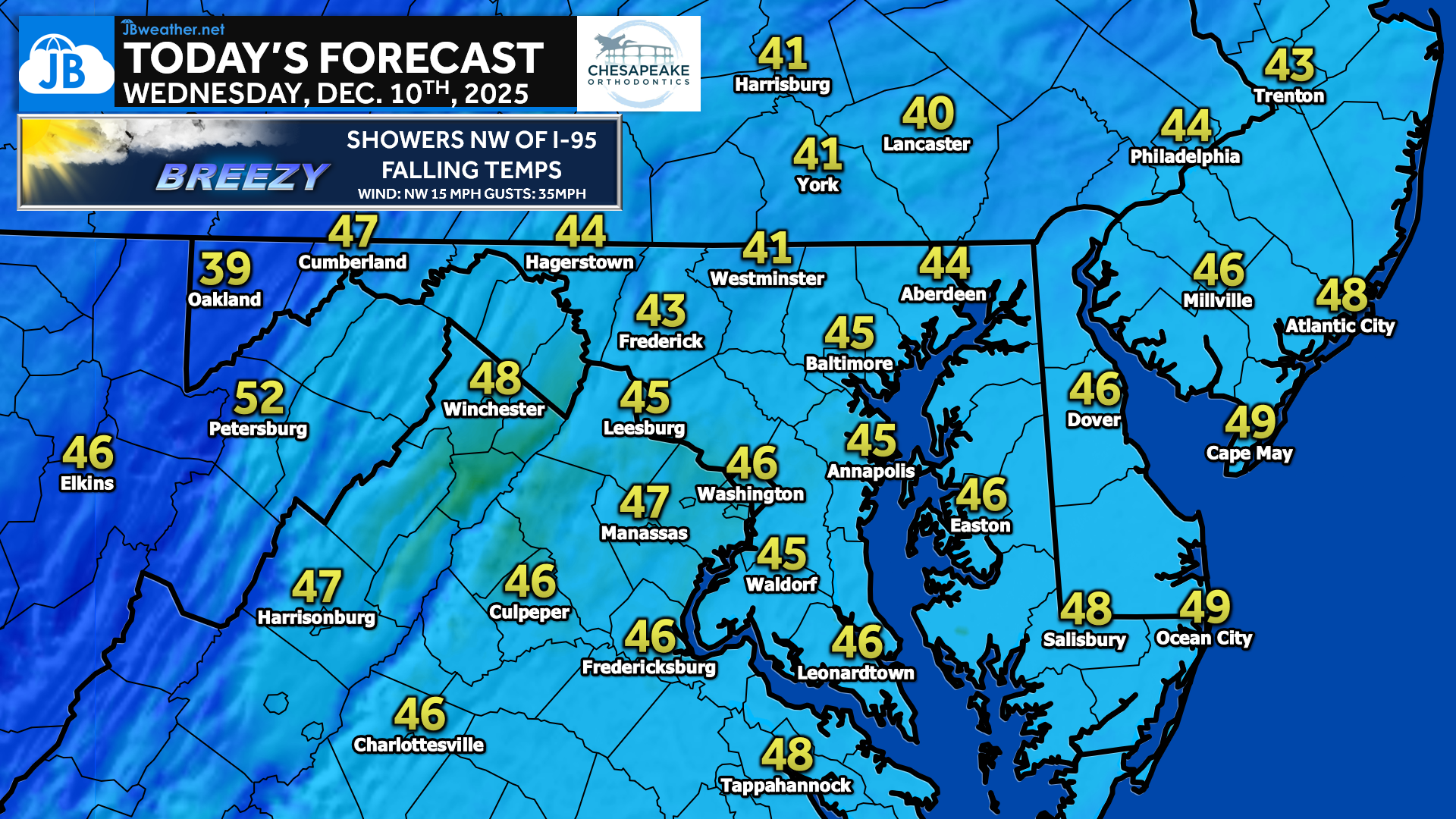 Wednesday’s Forecast: Blustery Day Ahead as Cold Front Approaches