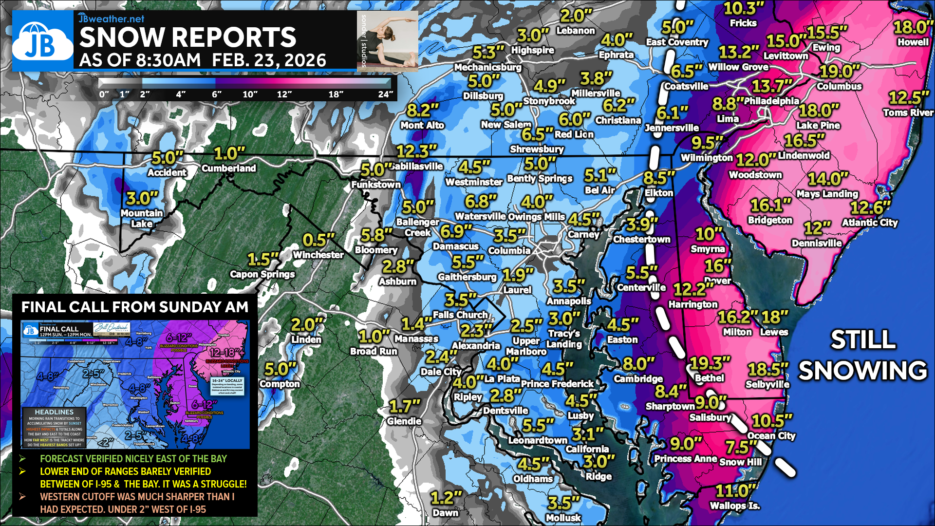Snow Reports: Coastal Areas Get the Heaviest Snows as Storm Verifies Farther East