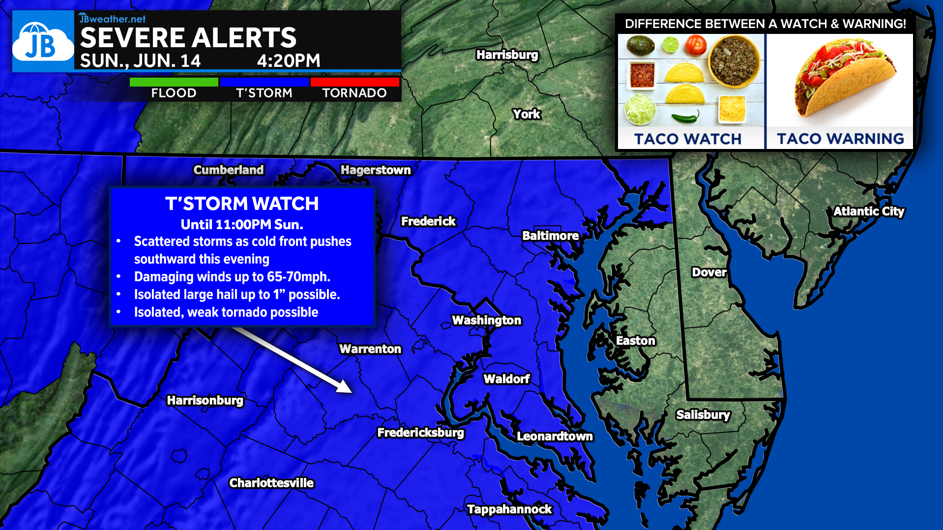 BREAKING: Severe Storm Watch Until 11PM Sunday Evening