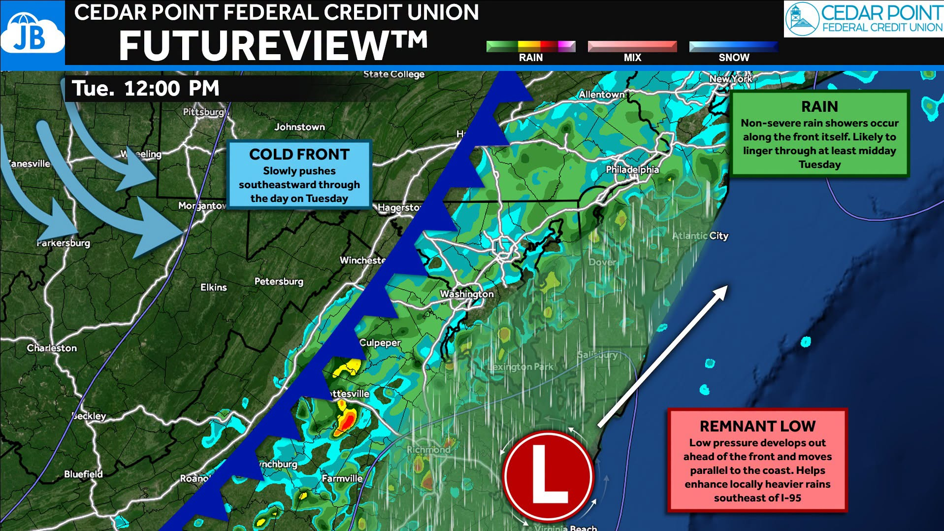 Tuesday’s Forecast: Showers, Storms, and a Localized Flooding Threat