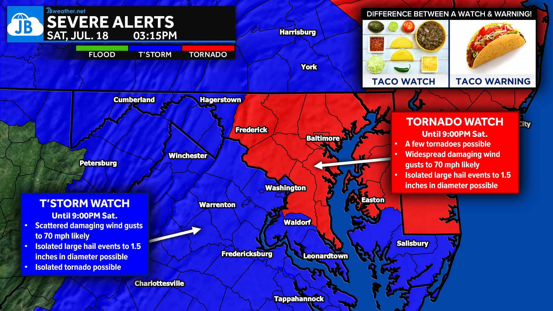 Severe Weather Watches Issued Across the Region Through 9 PM